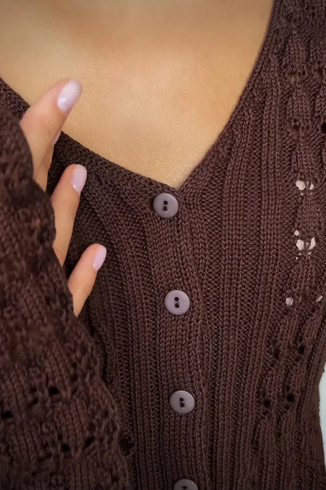 Hollow Out Knit V Neck Long Sleeve Cardigan image 17