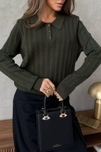 Jacquard Polo Collar Long Sleeve Loose Blouse image 13
