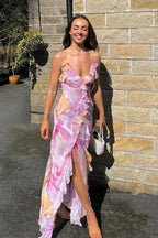 Chiffon Floral Tassel Patchwork Maxi Dress image 1