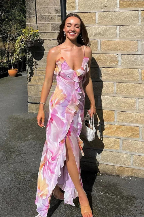 Chiffon Floral Tassel Patchwork Maxi Dress image 1