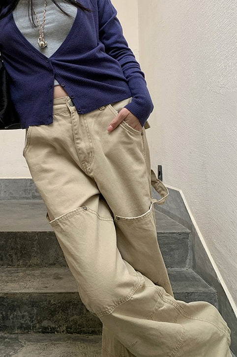 Deconstructed Paneled Cargo Straight Leg Jeans image 3