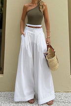 Solid Ruched High-Waisted Wide-Leg Pants image 4