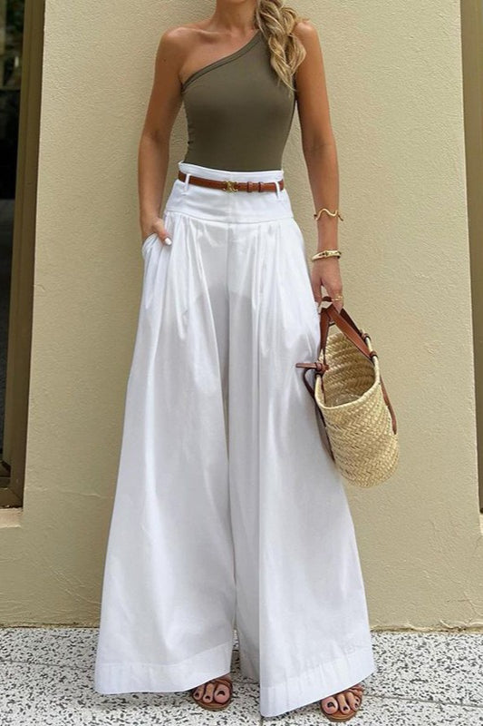 Solid Ruched High-Waisted Wide-Leg Pants image 4