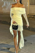 Fall New Slim-Fit Pleated Off-Shoulder Party Dress image 1