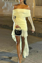 Fall New Slim-Fit Pleated Off-Shoulder Party Dress image 1