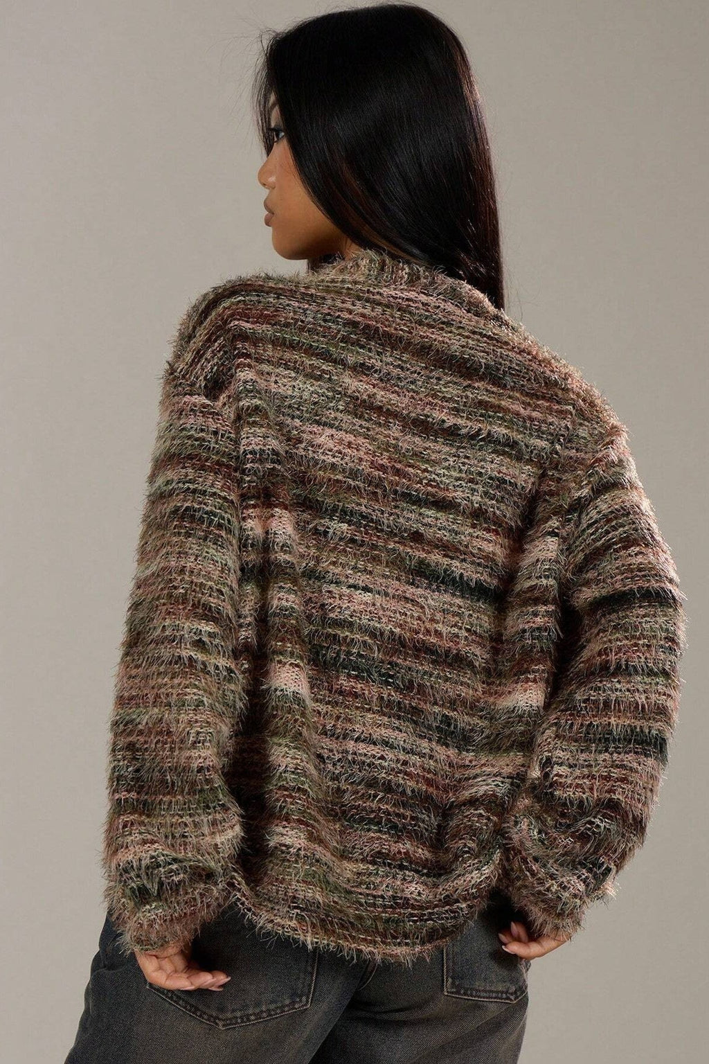 New Retro Fashion Deep V-Neck Maillard Plush Long-Sleeve Knit Cardigan image 12