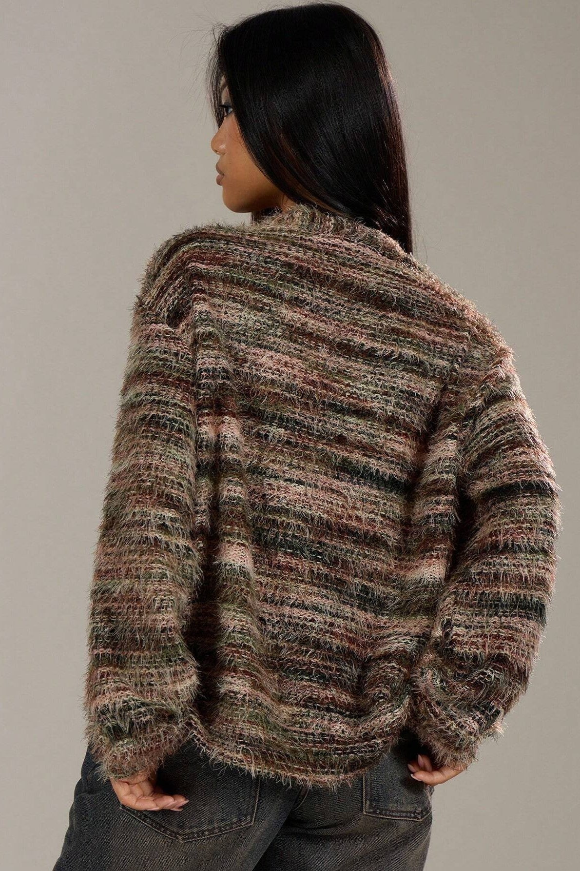 New Retro Fashion Deep V-Neck Maillard Plush Long-Sleeve Knit Cardigan image 12