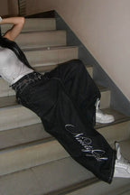 Angel Wing Embroidery Rhinestone Straight Jeans image 5