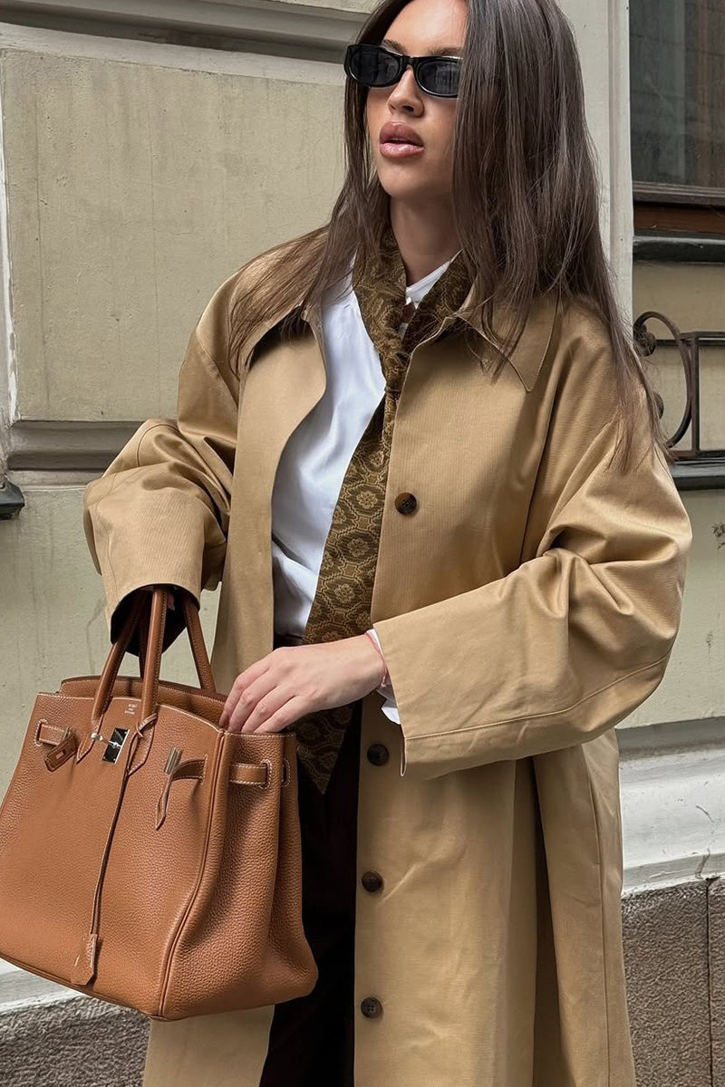 Minimalist Extra-Long Cotton Single-Breasted Lapel Overcoat image 6