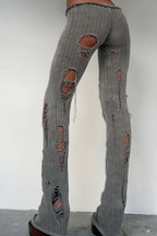 Solid Cutout Distressed Slim Edgy Pants image 3
