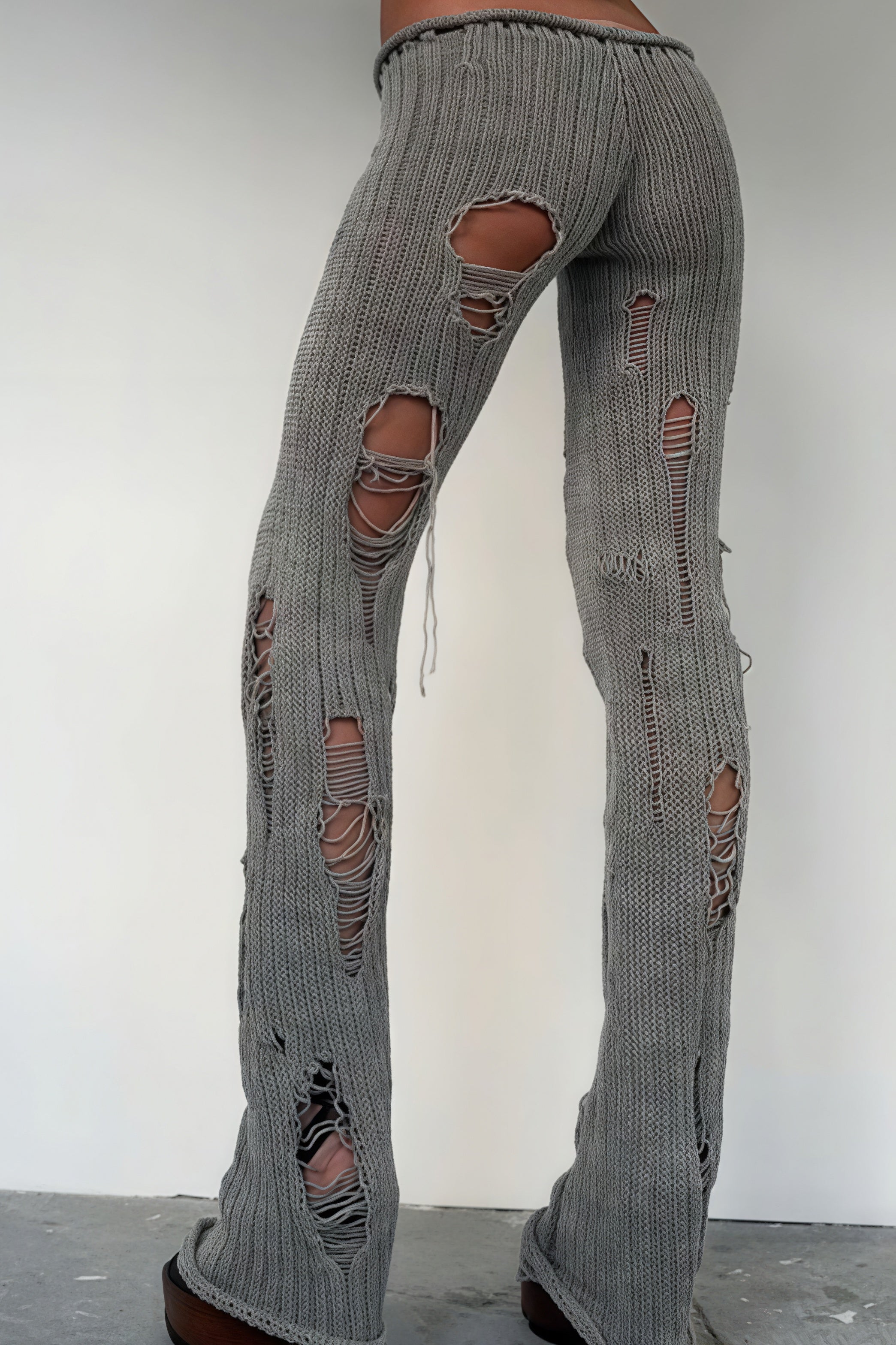 Solid Cutout Distressed Slim Edgy Pants image 3
