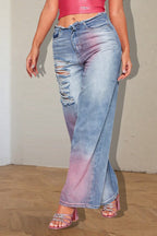 Ripped Color Block Ink Splash Distressed Jeans image 2
