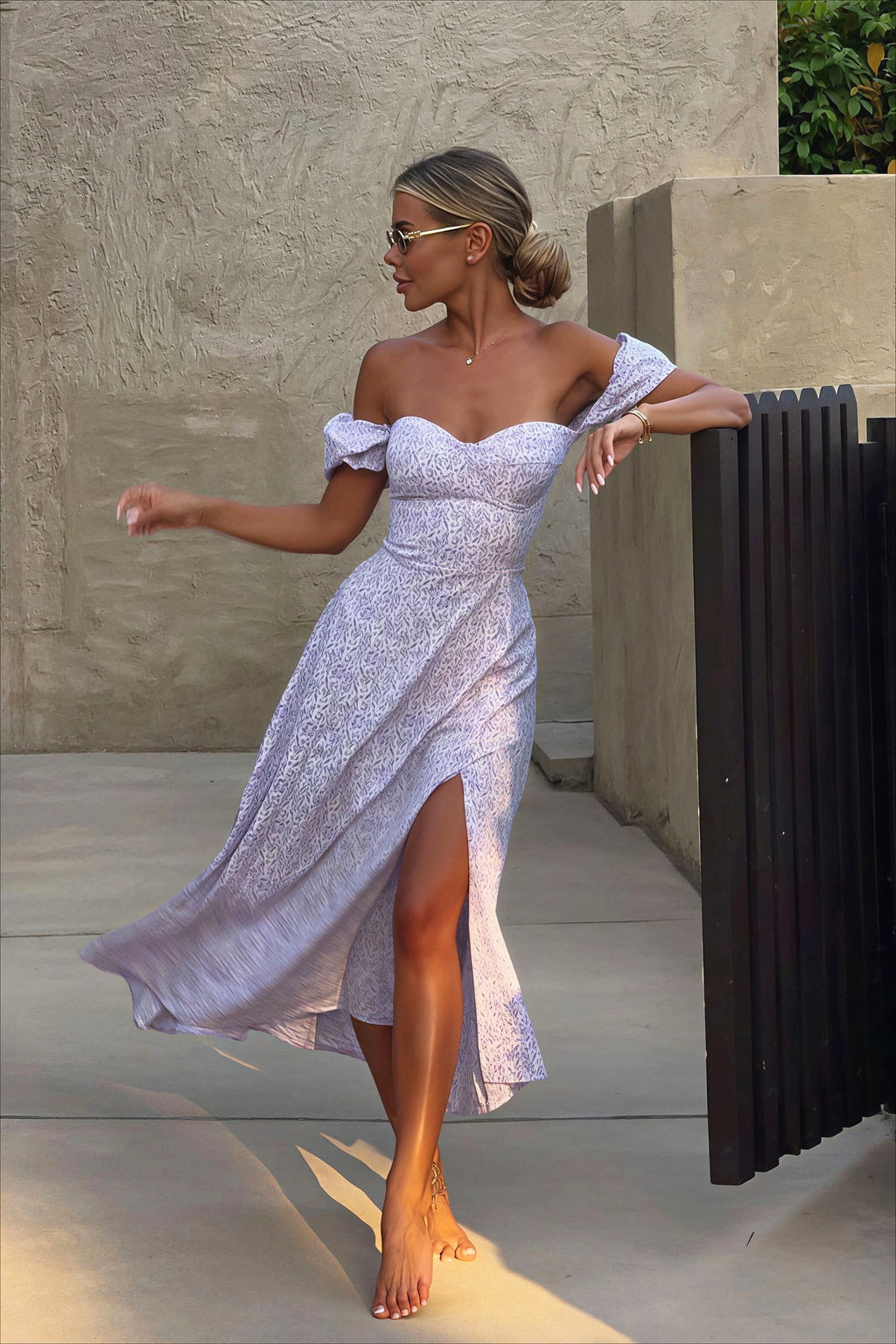 Off Shoulder Floral Slit Midi Dress image 8