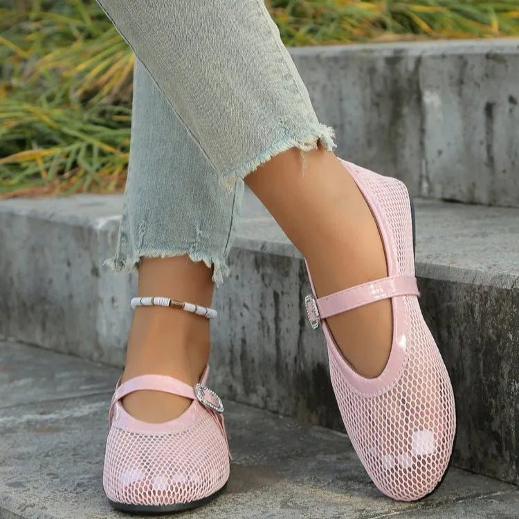 Camille Flat Sandals detail view styled for Avrienne