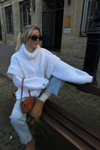 Solid Patchwork Chunky Fluffy Turtleneck Sweater image 10
