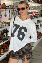 Casual Loose Number Print Off Shoulder Crew T-shirt image 8