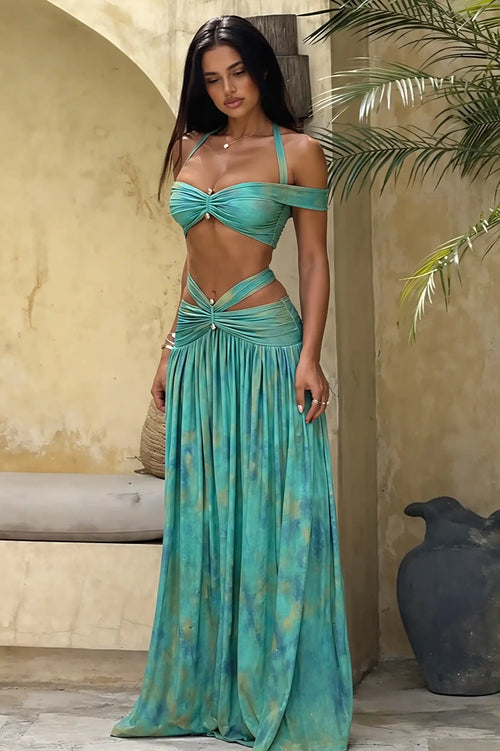 Chic Dot Print Halter Cutout Bandeau Skirt Sets image 1