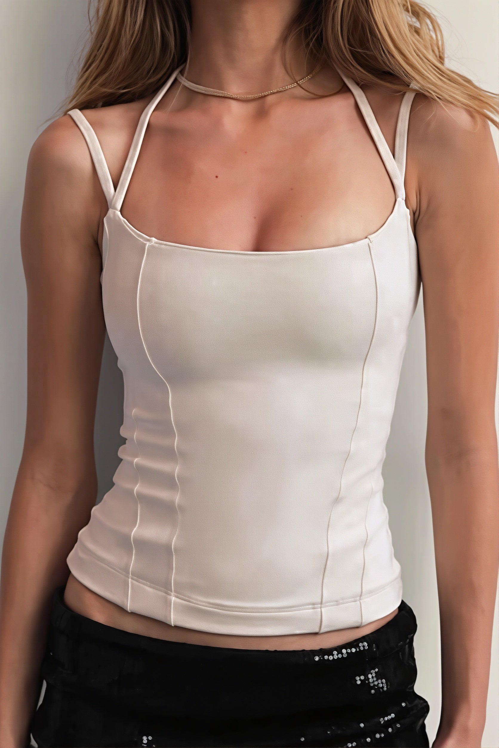 Casual Slim Solid Crop Halter Top image 2