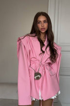 V-Neck Belted Shoulder Pad Blazer image 7