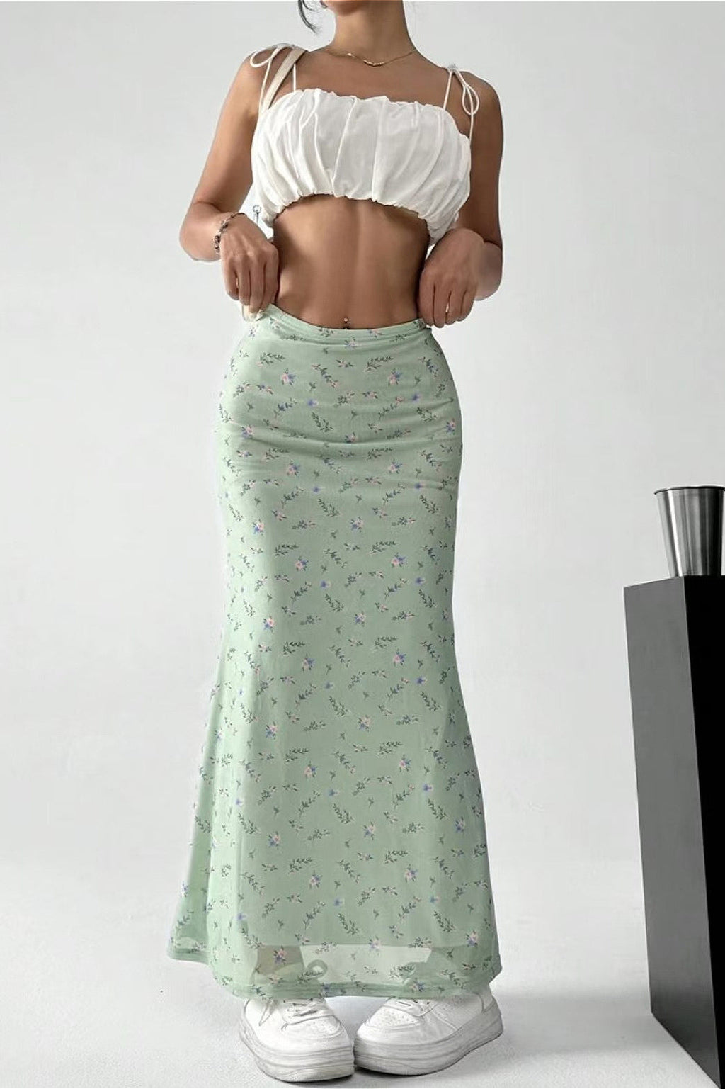 Floral Satin A-Line Midi Skirt image 4