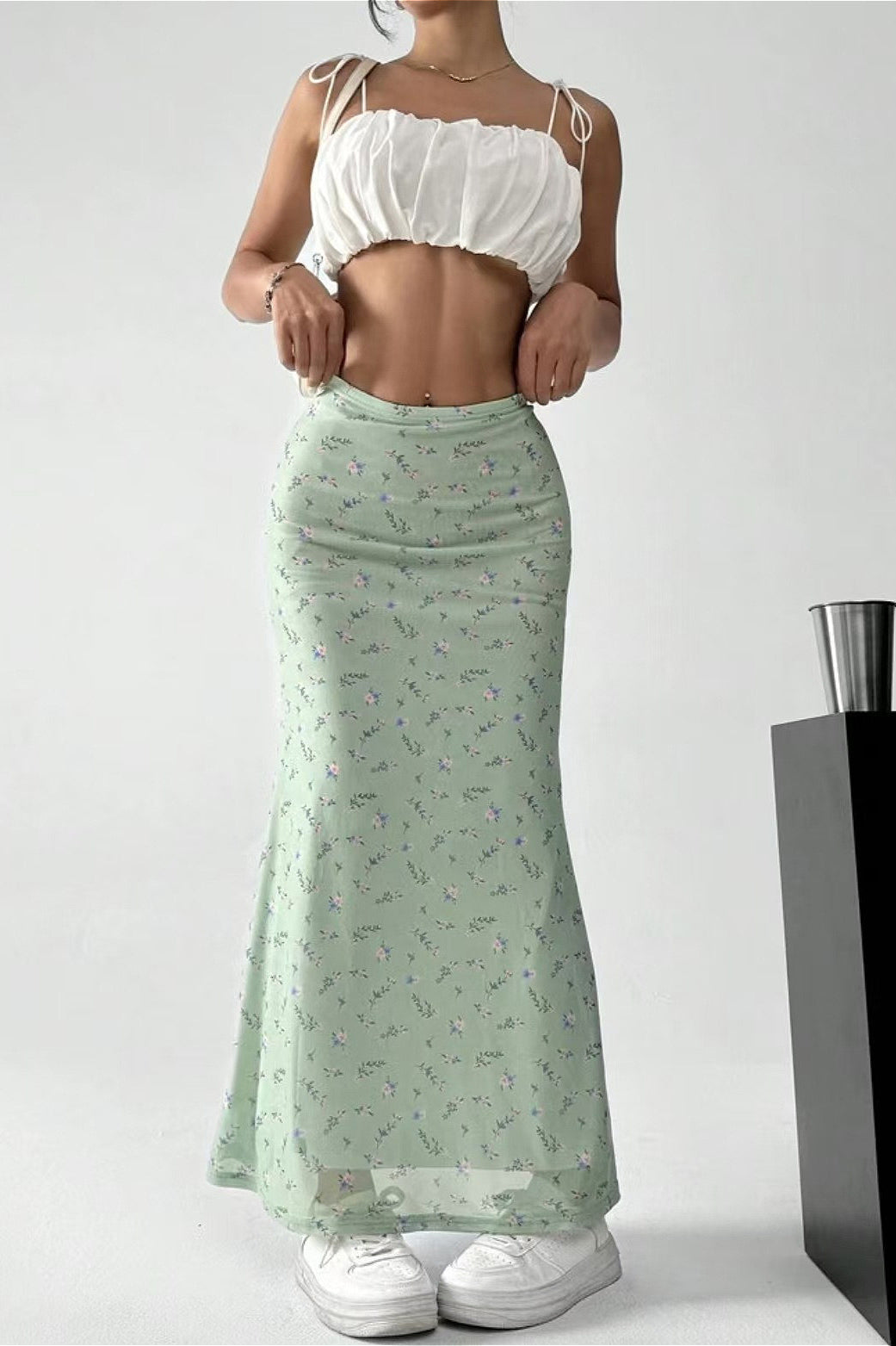 Floral Satin A-Line Midi Skirt image 4