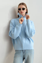 Naval-Collar Zip Lazy-Style Thick Knit Cardigan image 1