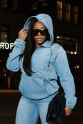 Street Style Washed Denim Hoodie image 1