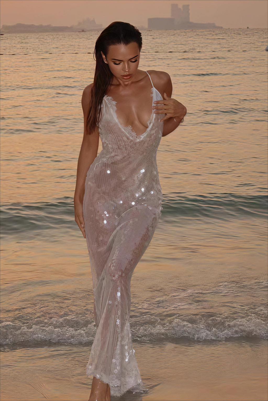 Halter Open Back Sequin Bodycon Mini Dress image 1