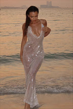 Halter Open Back Sequin Bodycon Mini Dress image 1