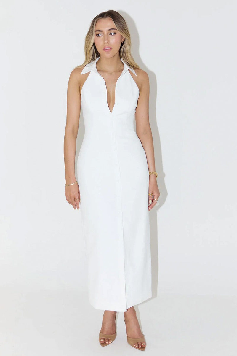 Simple Slit Lapel Sleeveless Midi Dress image 8