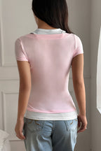 Color Block Fake Two Piece Cami Sleeve T‑shirt image 3