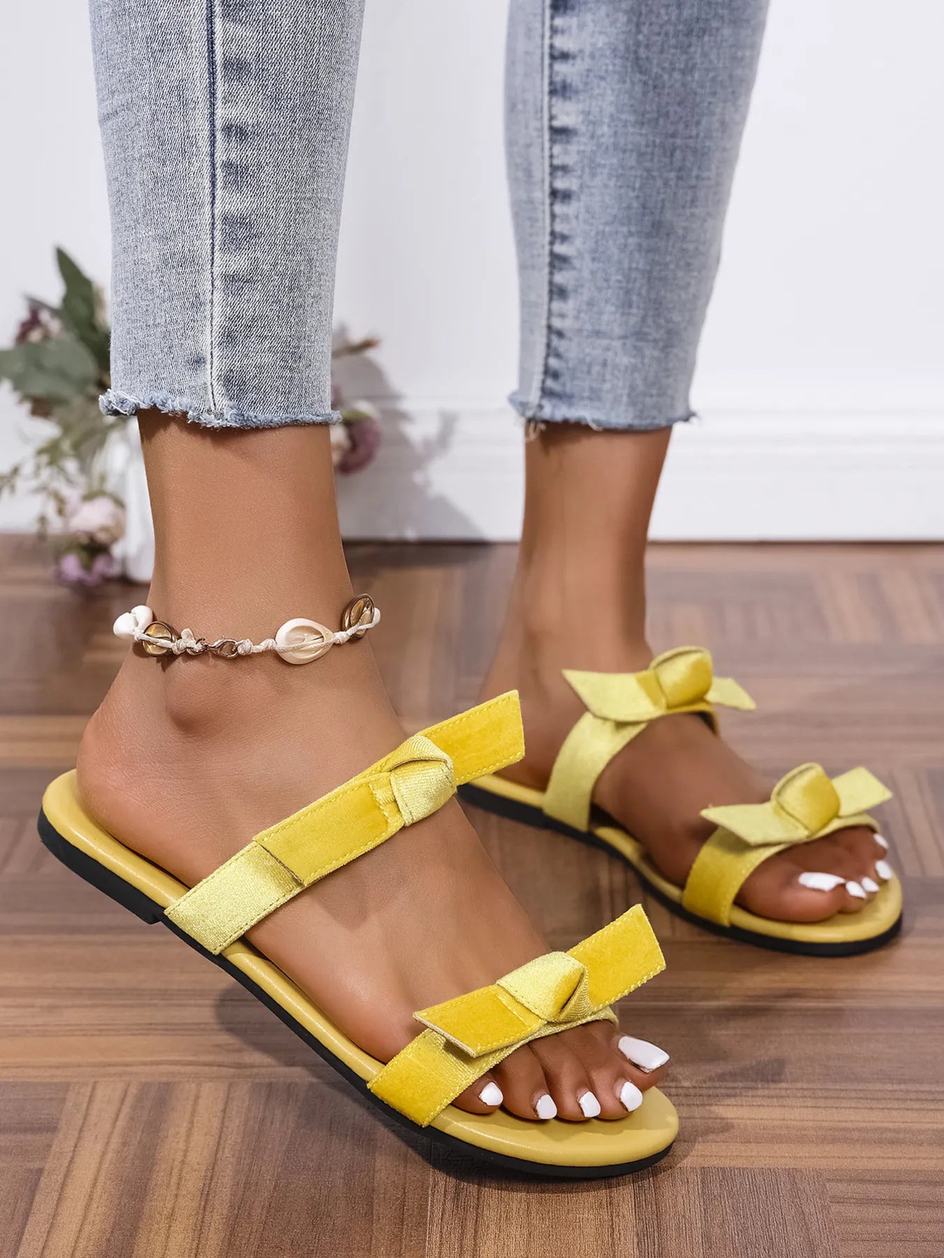 Dahlia Flat Sandals detail view styled for Avrienne