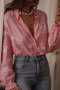 Collared Print Puff Sleeve Blouse image 1