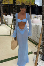 Solid Cover Up Dress Three Piece Swim Set image 2