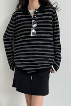 Soft Wool Striped Polo Collar Long Sleeve Long Sleeve Tee image 5