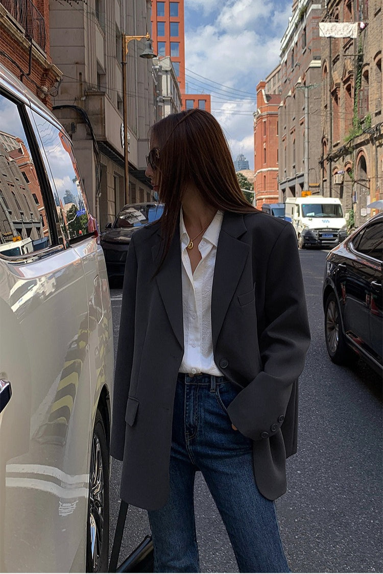 Black Slouchy Retro Style Blazer image 12