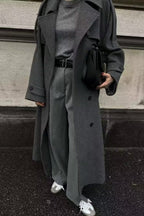 Double-Breasted Belted Slim-Fit Woolen Long Overcoat image 4