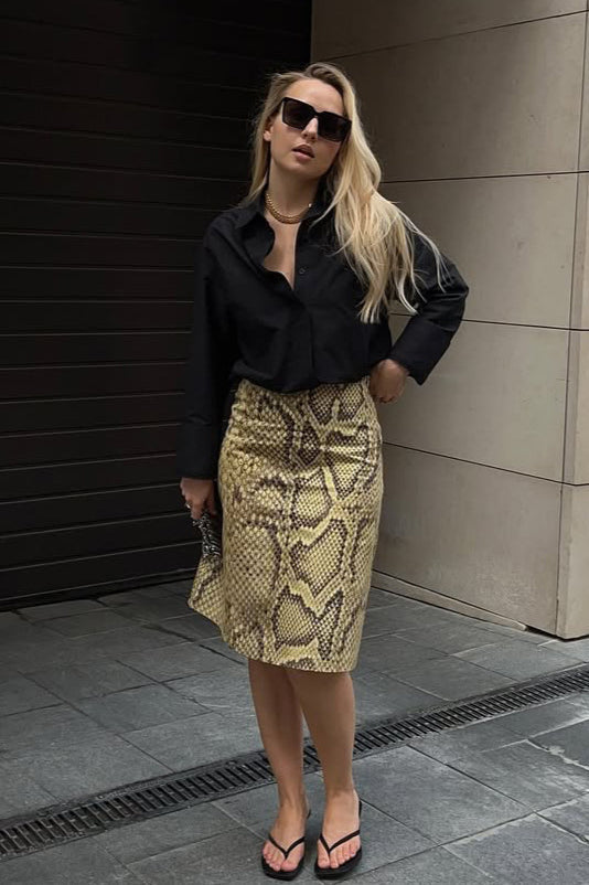 Snake Print High-Waist A-Line Skirt image 2
