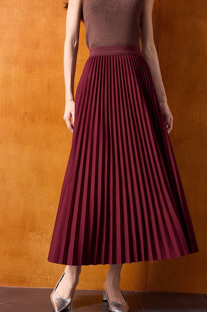 Vintage High-Waist Knit Pleated Midi Skirt image 6