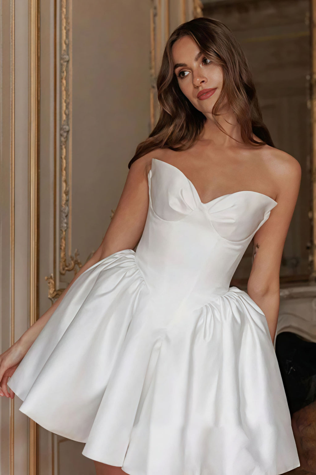 Satin Bandeau Bow Tie Back Reception Dress image 2