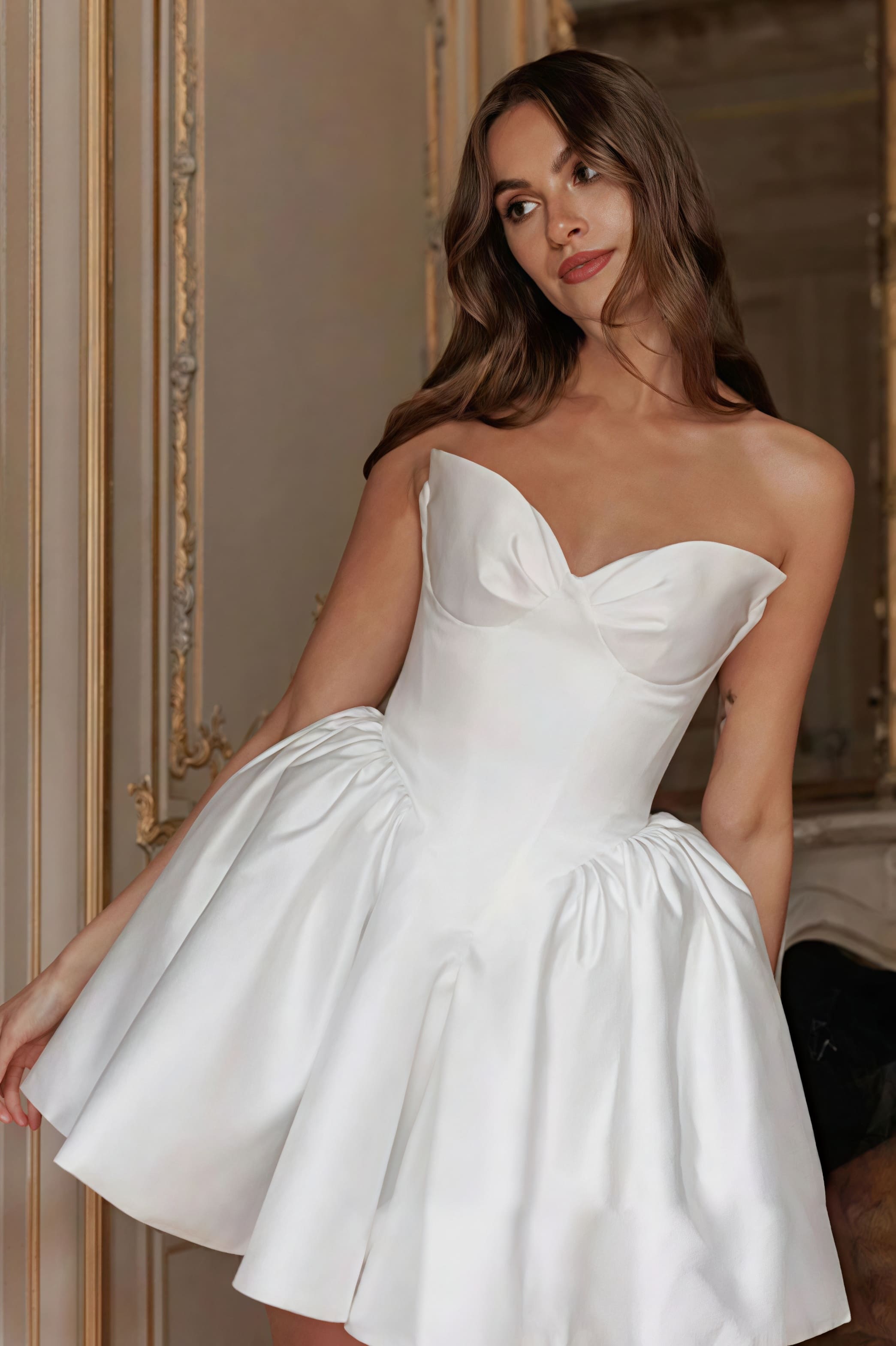 Satin Bandeau Bow Tie Back Reception Dress image 2