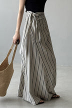 High Waist Striped Tie Waist A Line Maxi Skirt image 5
