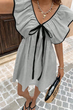 Striped V Neck Ruffle Flutter Sleeve Mini Dress image 17