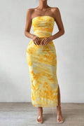 Slim Mesh Print Slit Maxi Dress image 1