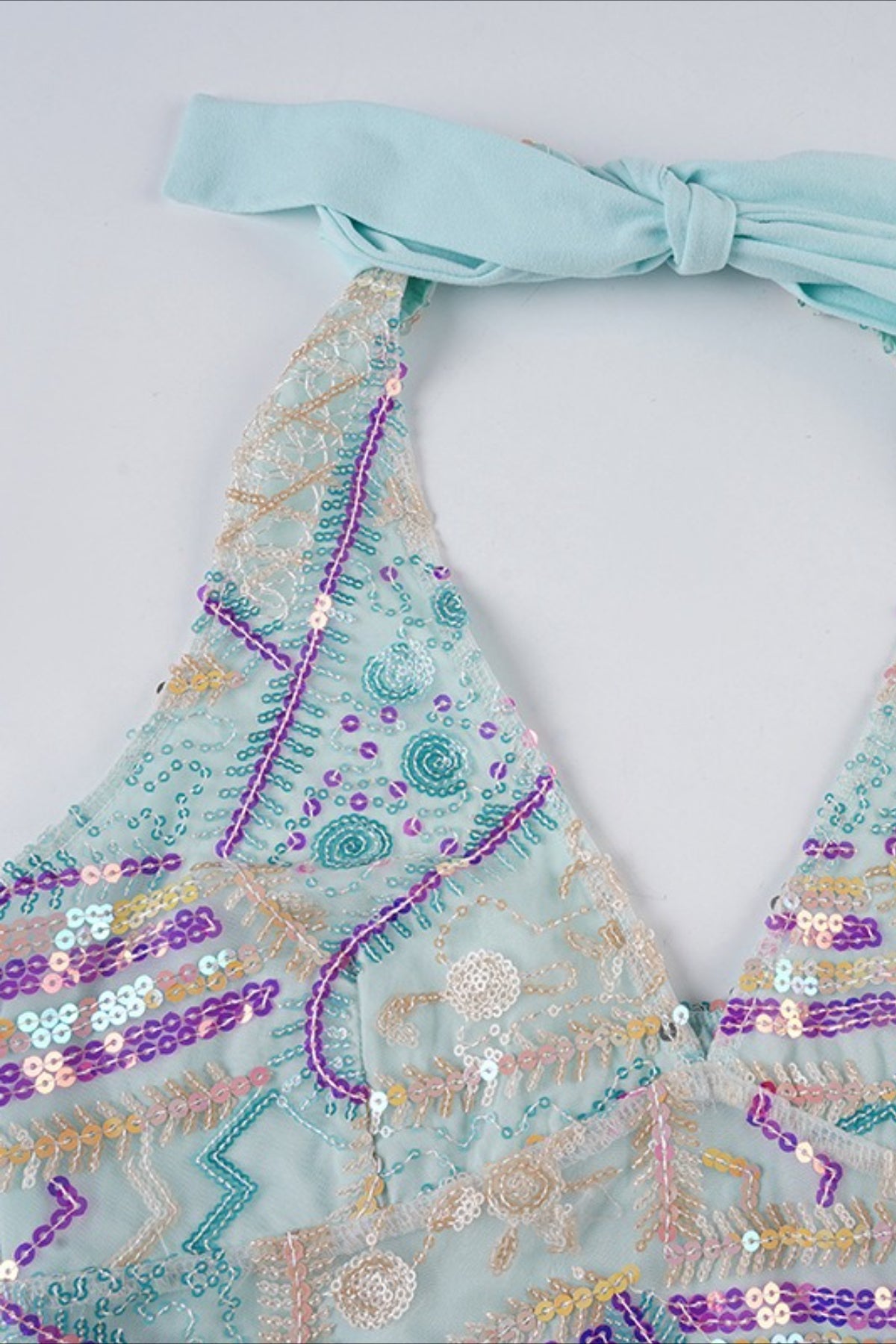 Sequin V Neck Tie Back Halter Top image 4