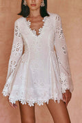Fitted Lace Trim Tie Long Sleeve Mini Dress image 1