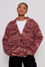 New Retro Fashion Deep V-Neck Maillard Plush Long-Sleeve Knit Cardigan image 5