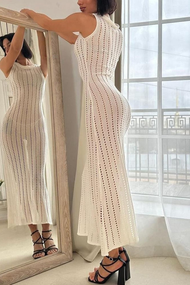 Knit Hollow Sleeveless Beach Boho Dress image 3