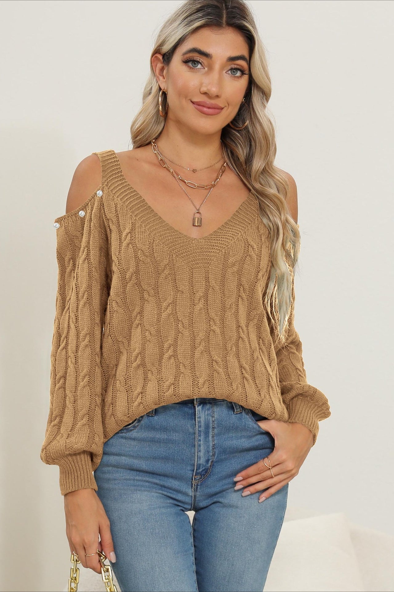 Deep V Sexy Off-Shoulder Loose Pullover Sweater image 15