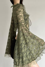 Sheer V Neck Lace Flare Sleeve Blouse image 4